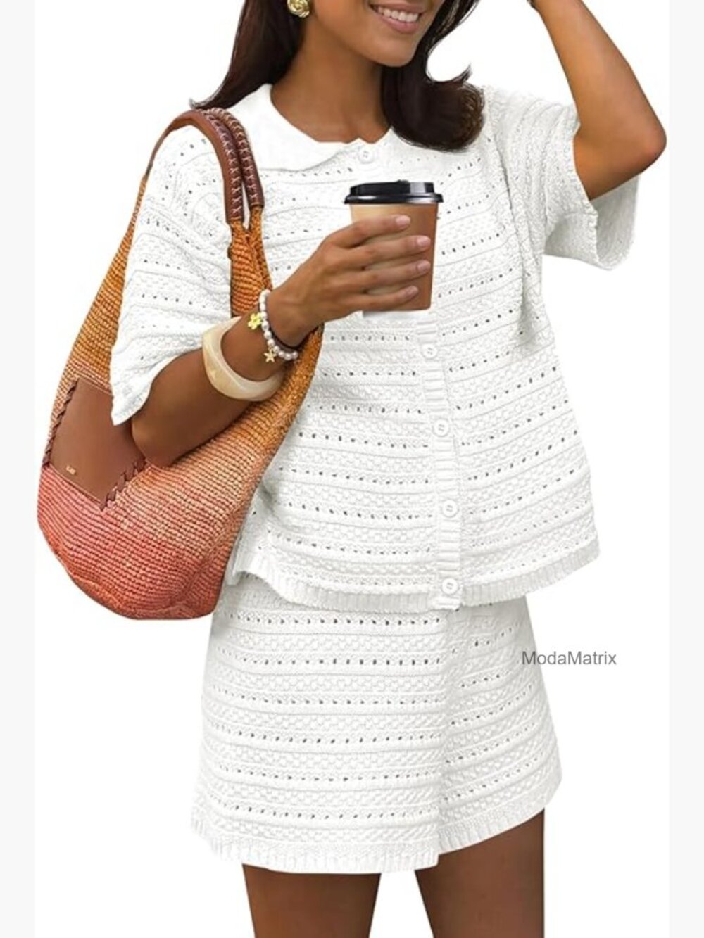 Crochet Summer Coverup Set with Cardigan and Shorts for Beach